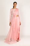 Buy_Masumi Mewawalla_Pink Organza Saree With Embellished Draped Blouse  _at_Aza_Fashions