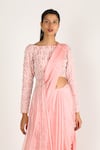 Masumi Mewawalla_Pink Organza Saree With Embellished Draped Blouse  _Online_at_Aza_Fashions