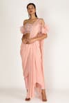 Buy_Masumi Mewawalla_Pink Dupion Pre-draped Dhoti Pant Saree Set _at_Aza_Fashions