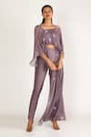 Buy_Masumi Mewawalla_Purple Dupion Layered Cape Top And Draped Pant Set  _at_Aza_Fashions