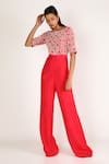 Buy_Masumi Mewawalla_Red Dupion Embellished Jumpsuit  _at_Aza_Fashions