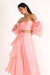 Masumi Mewawalla_Pink Dupion Organza Corset Blouse And Draped Lehenga Set _Online_at_Aza_Fashions