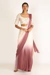 Buy_Masumi Mewawalla_Beige Dupion Pre-draped Saree Set  _at_Aza_Fashions