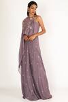 Buy_Masumi Mewawalla_Purple Dupion Embellished Cape And Palazzo Set  _at_Aza_Fashions