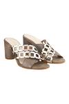 Buy_Leonish_Grey Laser Cut Caged Strap Block Heels_at_Aza_Fashions