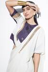 Ampm_White Pre-draped Saree With Paneled Blouse_at_Aza_Fashions