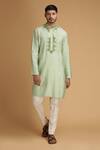 Buy Chatenya Mittal Green Cotton Silk Embroidered Kurta And Pant Set Online at Aza Fashions Buy_Chatenya Mittal_Green Cotton Silk Embroidered Kurta And Pant Set _Online_at_Aza_Fashions