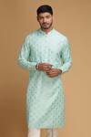 Buy_Chatenya Mittal_Blue Spun Silk Floral Motif Kurta And Pant Set_at_Aza_Fashions
