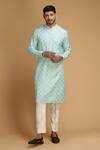 Buy_Chatenya Mittal_Blue Spun Silk Floral Motif Kurta And Pant Set_Online_at_Aza_Fashions