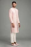 Shop_Chatenya Mittal_Pink Silk Embroidered Sherwani Set _at_Aza_Fashions