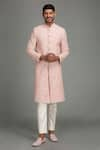 Chatenya Mittal_Pink Silk Embroidered Sherwani Set _Online_at_Aza_Fashions