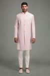 Chatenya Mittal_Pink Linen Silk Embroidered Sherwani Set _Online_at_Aza_Fashions