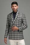 Buy_Chatenya Mittal_White Wool Blend Checkered Double Breasted Blazer _at_Aza_Fashions