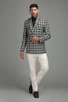 Shop_Chatenya Mittal_White Wool Blend Checkered Double Breasted Blazer _at_Aza_Fashions