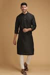Chatenya Mittal_Black Cotton Silk Floral Motif Kurta _Online_at_Aza_Fashions