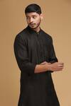 Buy_Chatenya Mittal_Black Cotton Silk Floral Motif Kurta _Online_at_Aza_Fashions