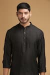 Shop_Chatenya Mittal_Black Cotton Silk Floral Motif Kurta _Online_at_Aza_Fashions