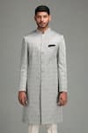 Buy_Chatenya Mittal_Grey Wool Blend Embroidered Sherwani Set _at_Aza_Fashions