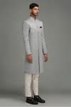 Chatenya Mittal_Grey Wool Blend Embroidered Sherwani Set _Online_at_Aza_Fashions