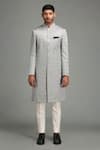 Buy_Chatenya Mittal_Grey Wool Blend Embroidered Sherwani Set _Online_at_Aza_Fashions