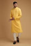 Buy_Chatenya Mittal_Yellow Cotton, Silk Embroidery Floral Motif Kurta  For Kids_Online_at_Aza_Fashions