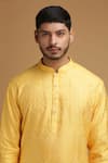 Shop_Chatenya Mittal_Yellow Cotton, Silk Embroidery Floral Motif Kurta  For Kids_Online_at_Aza_Fashions