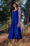 Kharakapas_Blue Tiered Midi Dress  _Online_at_Aza_Fashions