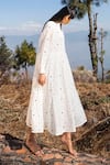 Kharakapas_White Tiered Polka Dot Print Midi Dress  _Online_at_Aza_Fashions