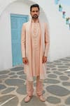 Buy_Vanshik_Peach Silk Embroidered Sherwani Set _at_Aza_Fashions