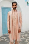 Vanshik_Peach Silk Embroidered Sherwani Set _Online_at_Aza_Fashions