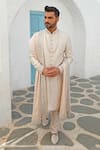 Buy_Vanshik_Peach Silk Embroidered Sherwani Set _at_Aza_Fashions