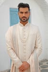 Buy_Vanshik_Peach Silk Embroidered Sherwani Set _Online_at_Aza_Fashions