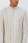 Shop_Vanshik_Grey Raw Silk Embroidered Sherwani Set _Online_at_Aza_Fashions