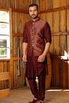 Buy_Vanshik_Maroon Silk Brocade Bundi And Draped Kurta Set _at_Aza_Fashions