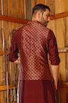 Shop_Vanshik_Maroon Silk Brocade Bundi And Draped Kurta Set _at_Aza_Fashions