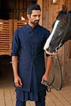 Vanshik_Blue Silk Longline Bundi And Kurta Set _Online_at_Aza_Fashions