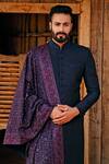 Shop_Vanshik_Blue Silk Embroidered Sherwani Set _at_Aza_Fashions
