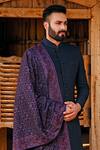 Vanshik_Blue Silk Embroidered Sherwani Set _Online_at_Aza_Fashions