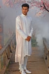 Buy_Vanshik_White Raw Silk Embroidered Sherwani And Kurta Set _at_Aza_Fashions