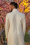 Shop_Vanshik_White Raw Silk Embroidered Sherwani Set _at_Aza_Fashions