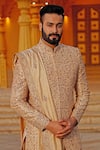Buy_Vanshik_Gold Raw Silk Embroidered Sherwani Set_Online_at_Aza_Fashions