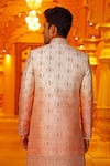 Shop_Vanshik_Peach Raw Silk Embroidered Sherwani Set _at_Aza_Fashions