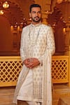 Shop_Vanshik_Beige Raw Silk Embroidered Sherwani Set _at_Aza_Fashions