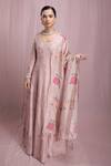 Buy_Show Shaa_Pink Silk Chanderi Dupatta Tusser Silk Lining Mul Block Print Anarkali With_at_Aza_Fashions