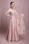 Show Shaa_Pink Silk Chanderi Dupatta Tusser Silk Lining Mul Block Print Anarkali With_Online_at_Aza_Fashions