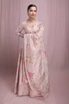 Buy_Show Shaa_Pink Silk Chanderi Dupatta Tusser Silk Lining Mul Block Print Anarkali With_Online_at_Aza_Fashions