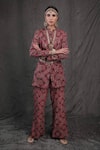 Buy_Show Shaa_Maroon Modal Satin Lining Shantoon Mandarin Embroidered Jacket And Pant Set _Online_at_Aza_Fashions