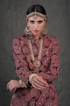 Shop_Show Shaa_Maroon Modal Satin Lining Shantoon Mandarin Embroidered Jacket And Pant Set _Online_at_Aza_Fashions