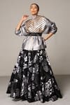 Buy_Siddartha Tytler_Black Organza Floral Applique Lehenga  _at_Aza_Fashions