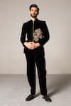 Siddartha Tytler_Black Velvet Bandhgala And Pant Set _Online_at_Aza_Fashions